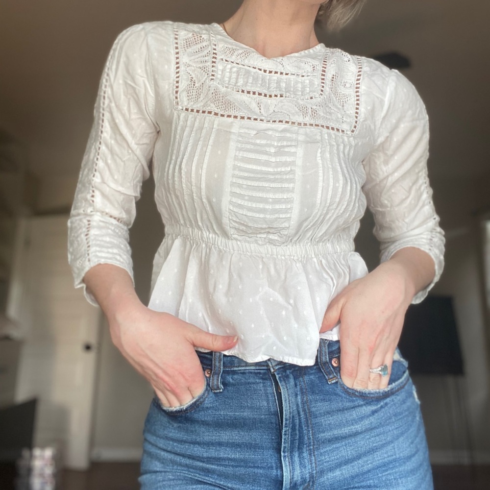 White Lace Anthropologie Peasant Top